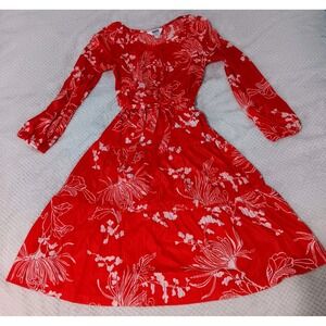 Montgomery Ward Vintage Union Made Red Sheer Tiered Midi Dress Puff Sleeves Belt